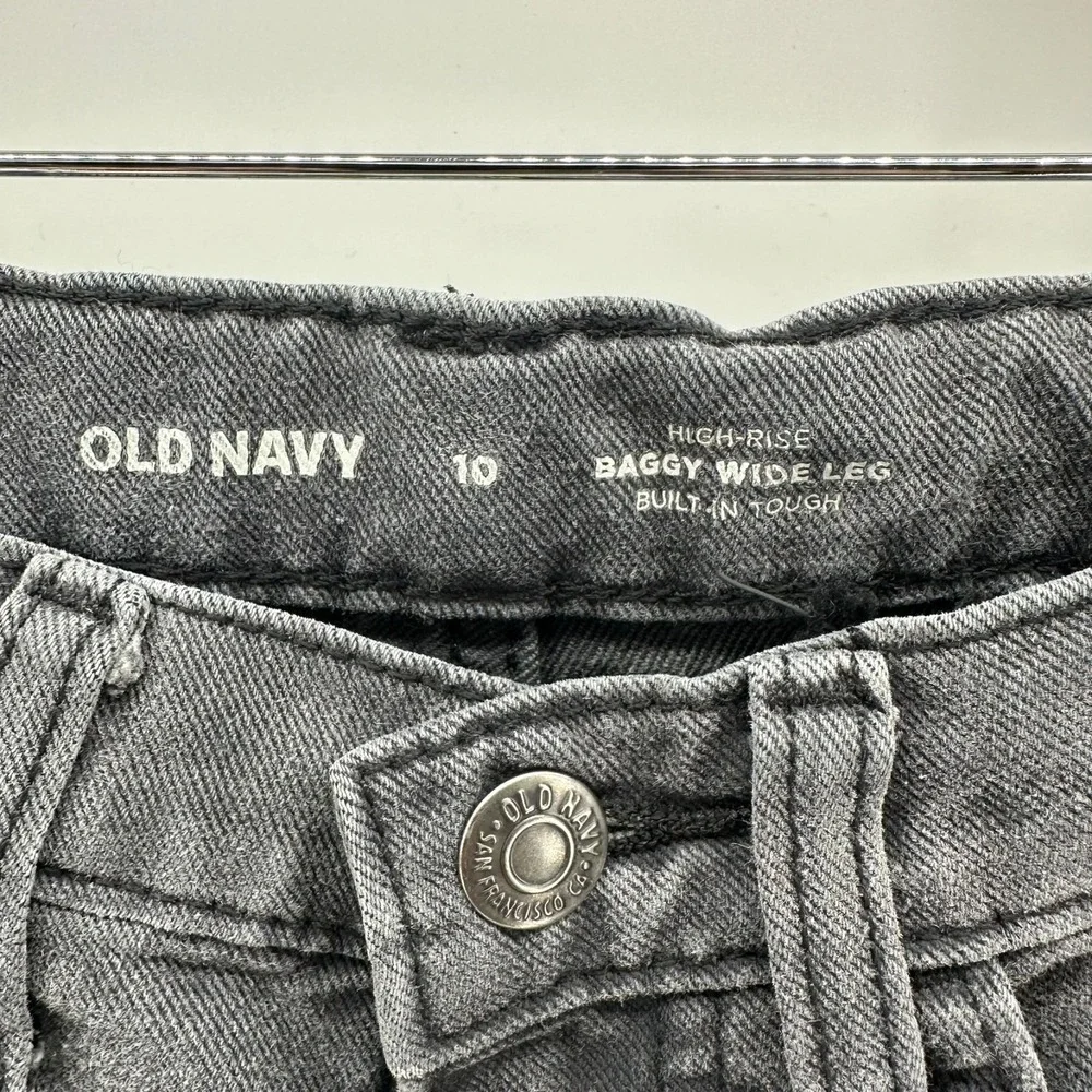 Old Navy Baggy Wide Leg Jeans Girls 10 Black Denim High Rise Built-In Tough‎